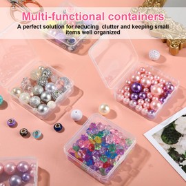 100 Pcs Clear Plastic Beads Storage Containers Box Small Clear Box with Hinged Lid Small Plastic Case Mini Square Arts Crafts Storage Boxes Organizers for Small Items (2.9 X 2.9 X 1 Inch)