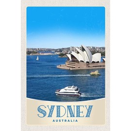 mrdeco Metal Sign 20 x 30 cm Curved Sydney Australia Sea Ship Yacht Decorative Tin Sign Tin Sign
