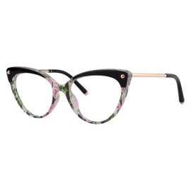 Zeelool Women's Vintage Browline Cat Eye Glasses Alivia FX0757 (FX0757-05Floral, Non-prescription Clear lens)