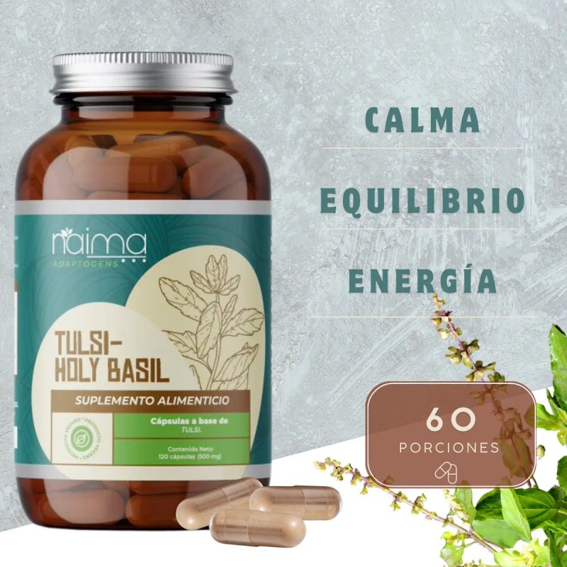 Tulsi Adaptógeno 120 Cápsulas Suplemento Natural Vegano