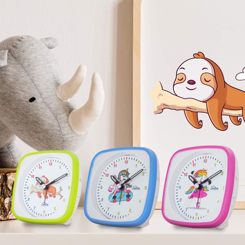 SELVA Quartz Alarm Clock Sloth Perfect for School Green/White Sweeping