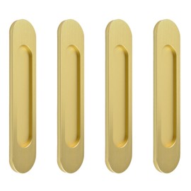 MOROBOR Self-Stick Oval Sliding Door Pulls, 4pcs Brushed Gold Aluminum Alloy Flush Pull Punch-Free Handle for Sliding Barn Door Windows Cabinets Wardrobes