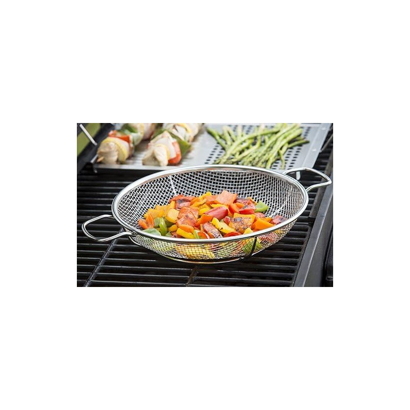 TableCraft BBQ Stainless Steel Cast Iron 16-Inch Round Grilling Basket,