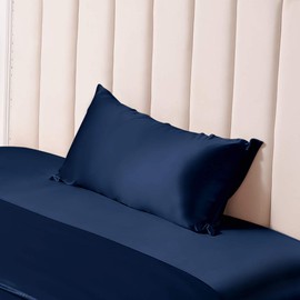 THXSILK 100% Silk Pillowcase for Hair and Skin Luxury 25 Momme Mulberry Silk, Pillow Cases with Hidden Zipper - King Size, Navy Blue