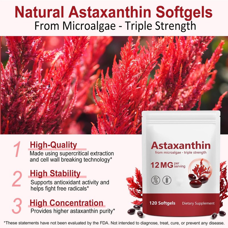 Astaxanthin Supplements, Supports Eye, Joint, Internal Circulation, Skin Health, Astaxanthina