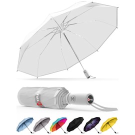 Windproof Travel Umbrella - Compact & Withstands Winds up to 85MPH, Strongest Premium Auto Folding Umbrella for Rain and Sun - Durable, Light & Portable for Women & Men, Fits Backpack & Cars