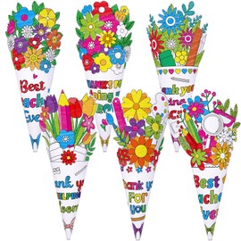 24Pcs Color Your Own Teachers Day Bouquet Crafts Thank You Teacher Coloring DIY Paper Flower Craft Kits for Kids School Classroom Activities Appreciation Week Gifts Graduation End of the Year Supplies