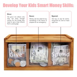 Mczcent Spend Save Give Piggy Bank for Kids, Money Coin Savings Piggy Bank Jar Box for Kids Child Safe Money Saver, Teach Children About Giving & Saving Money Piggy Box for Childrens Boys Girls