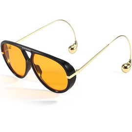 Oversized Aviator Sunglasses for Women Fashion Designer Pilot Shield Big Frame Shades with Earring Detail UV Protection 8068 Orange