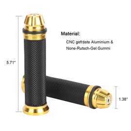 Handle Grips Motorcycle CNC Aluminum Rubber Handlebar Hand Grips Universal for 7/8 Inch Handle Bar Bike Bicycle ATV Motorcycle 1 Pair Left Right Bar Grips(Gold)