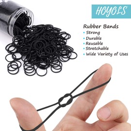 HOYOLS 3/4” Inches Black Hair Rubber Bands for Hair Ties Small Mini Elastics Bands Large Braiding Ponytail Holders for Baby Toddler Girls Kids No Damage 600pcs (M) Latex-Free