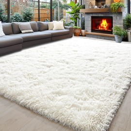Area Rugs 9x12 for Living Room, Ultra Soft Fluffy Rugs for Bedroom, Non-Slip Furry Large Rug for Teen Girls and Boys,Nursery Kids Room Dorm Home Decor, High Pile Plush Floor Carpet, Cream White