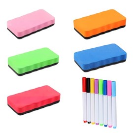 CEYAZYE 13PCS Dry Erase Erasers & Markers, Magnetic Whiteboard Dry Eraser, Large Chalkboard Cleansers, Supplied in Classroom, Office, Home for Children, Teacher (8 Colors, Erasers & Markers)