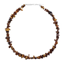 Kuzzoi Buddha Men's Tiger's Eye Necklace with Fashionable T-Bone Clasp Made of 925 Sterling Silver, Chain for Men Made of Gemstone Beads Splitter, Men's Necklace Length Approx. 42 cm, Gemstone