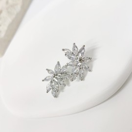 BEMDOFIG Cluster Earrings for Women wedding Earrings for Brides Rhinestone Jewelry for Women Girls Leaves Shape Cubic Zirconia Bridal Earrings for Anniversary