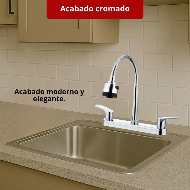 Llave Mezcladora Fregadero Maxims Cocina Plata Cromado Presion Baja Alta