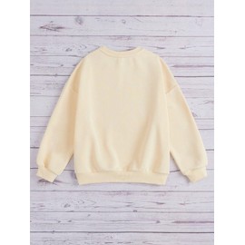 SOLY HUX Girl's Graphic Print Round Neck Sweatshirt Long Sleeve Drop Shoulder Pullover Tops Apricot Graphic 11-12Y