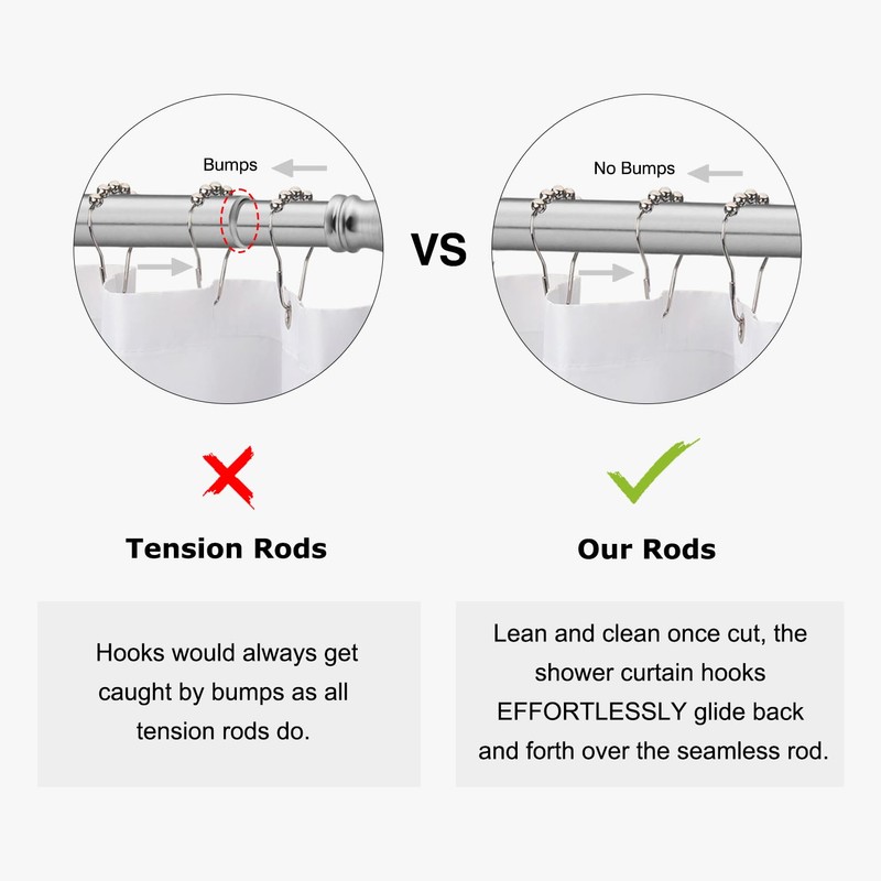 Naiture 60" Heavy-Duty Straight Shower Curtain Rod, Rustproof Stainless Steel