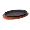 Cast Iron Steak Plate Sizzle Griddle With Wooden Base Steak