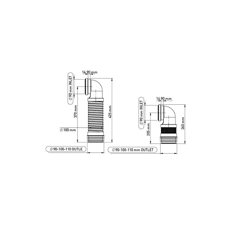 90mm Inlet x 90-110mm Outlet Toilet Flexible Pan Connector Elbow