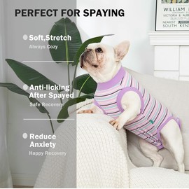 Sebidtco Dog Surgery Recovery Suit for Female Spay Post Surgery,Soft Surgical Recovery Puppy Onesie,Cone Alternative Recovery Bodysuit,Abdominal Wonds Anti Licking Surgery Suit,Striped Purple S