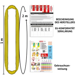 PONSA. 3t-1m Rundschlinge 1m Nutzlänge (2m Umfang) – 3000kg Tragkraft – EN 1492-2 – Hebeschlinge Polyester mit PONSAGARD Schnittschutz & Abriebschutz – inkl. Zertifikat & Anleitung – Made in EU