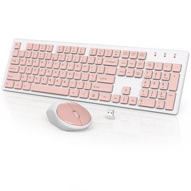 SABLUTE Wireless Keyboard and Mouse, Full-Size Wireless Mouse and Keyboard Combo, 2.4GHz Silent USB Wireless Keyboard Mouse Combo for PC Desktops Computer, Laptops, Windows - Color: Pink