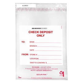 SECUR-PAK 100pk Check Deposit Bags, 12"x16" Transparent, Tamper Resistant Closure with Serialized Numbers & Barcode