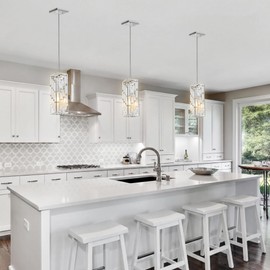 Chrome Pendant Lights Kitchen Island 1 Pack, Mini Crystal Chandeliers, Modern Pendant Lights Ceiling Lighting Fixtures for Kitchen Island, Dinning Room, Bedroom