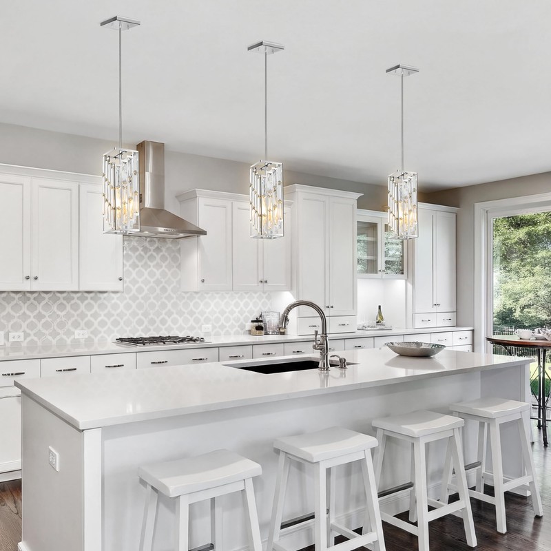 Chrome Pendant Lights Kitchen Island 1 Pack, Mini Crystal Chandeliers,