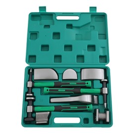 Lidhujnk 9pcs Auto Body Hammer Repair Tools, Dent Crowbar Metal Repair Kit, Fender Carbon Steel Dolly and Hammer Dolly Set with Carrying Case for Auto/Mechanical Repair