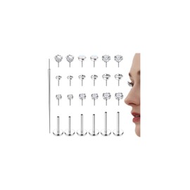 ZELORES 20G 18G Threadless Nose Studs for Women Men 316L Stainless Steel Monroe Lip Rings Labret Stud Push In Nose Ring Nostril Piecing Jewelry Opal CZ Flat Back Nose Stud 1.5mm 2mm 3mm(Silver-20G)