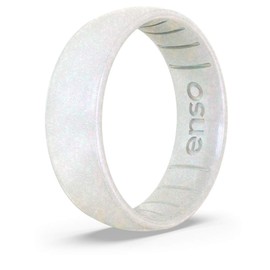 Enso Rings Classic Birthstone Silicone Ring – Unisex Wedding Engagement Band – Comfortable Breathable Band – 6.6mm Wide, 1.75mm Thick (Opal, 8)