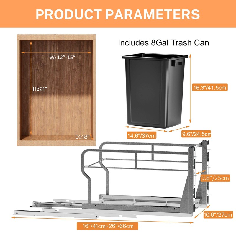 YJHome Pull Out Trash Can Under Cabinet with 31Qt 8Gal