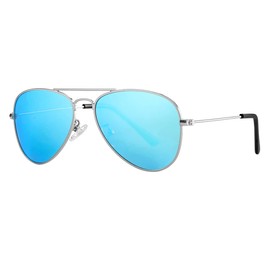 NIDOVIX Kids Polarized Aviator Sunglasses for Girls Boys Cool Toddler Sunglasses Age 2-9 100% UV Protection (Silver/Blue Mirror)