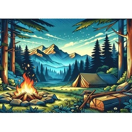 DePhoto 7x5FT Camping Backdrop Campfire Forest Scene Happy Camper Supplies Camping Theme Party Birthday Party Decoration Background
