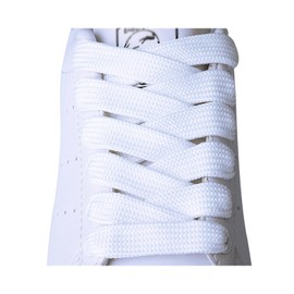 Olukssck 2 Pairs Flat Shoelaces [15 mm Wide] Premium Thickness Shoe Laces for Trainers, Sports Shoes, Trainers, Casual Shoes, White, 115 cm