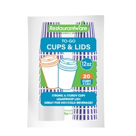 Restaurantware 12 Ounce Disposable Coffee Cups with Lids, 20 Hot Cups with Lids - Sleeves Sold Separately, Single Wall, Purple and White Stripe Paper Coffee Cups, for All Kinds of Beverages