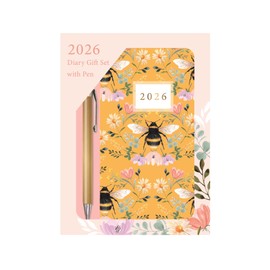 2026 Diary & Pen Gift Set Yellow Bee - Slim Week to View Diary & Gold Ballpoint Pen Gift Box - Nature Lovers Weekly Planner Travel Wallet Size
