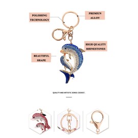 HEYU Cute Artificial Dolphin Diamond Keychain, Animal Pendant Ocean Charm Keychain, blue