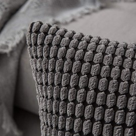 MIULEE Set of 2 Decorative Corduroy Grey Cushion Covers 26x26 Inches, 65cm x 65cm Striped Solid Square Throw Pillow Cases for Sofa Couch Home Bedroom Grey