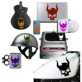 Alien Skull with Horns Design #4 Self Adhesive Vinyl Decal Sticker for: Cars Bikes Helmets CD Cases Motorcycle Clubs (2.1" x 3", Black)