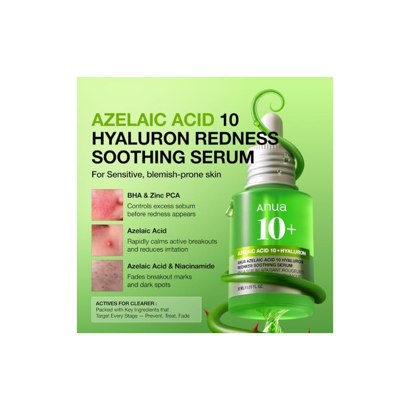 ANUA AZELAINIC ACID 10 HYALURON Soothing Serum Against Redness (30