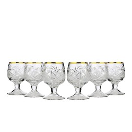 Set of 6 Neman Glassworks, 1.7-Oz Gold Rim Vintage Russian Crystal Shot Glasses