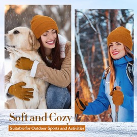 ShinyMatch Winter Beanie Hat Gloves Set, Soft Knitted Hat Stretchy Gloves Warm Skull Cap Set for Women Men Gifts(Caramel)