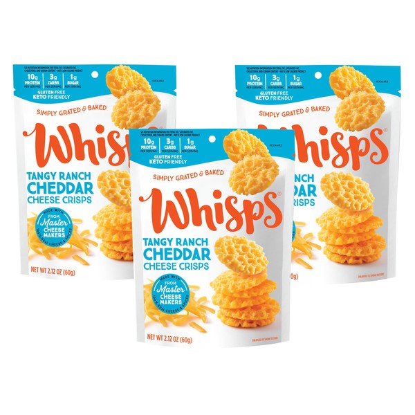 Whisps Cheese Crisps Tangy Ranch | Protein Chips | Healthy Snacks | Protein Snacks, Gluten Free, High Protein, Low Carb Keto Food (2.12 Oz, 3 Pack)