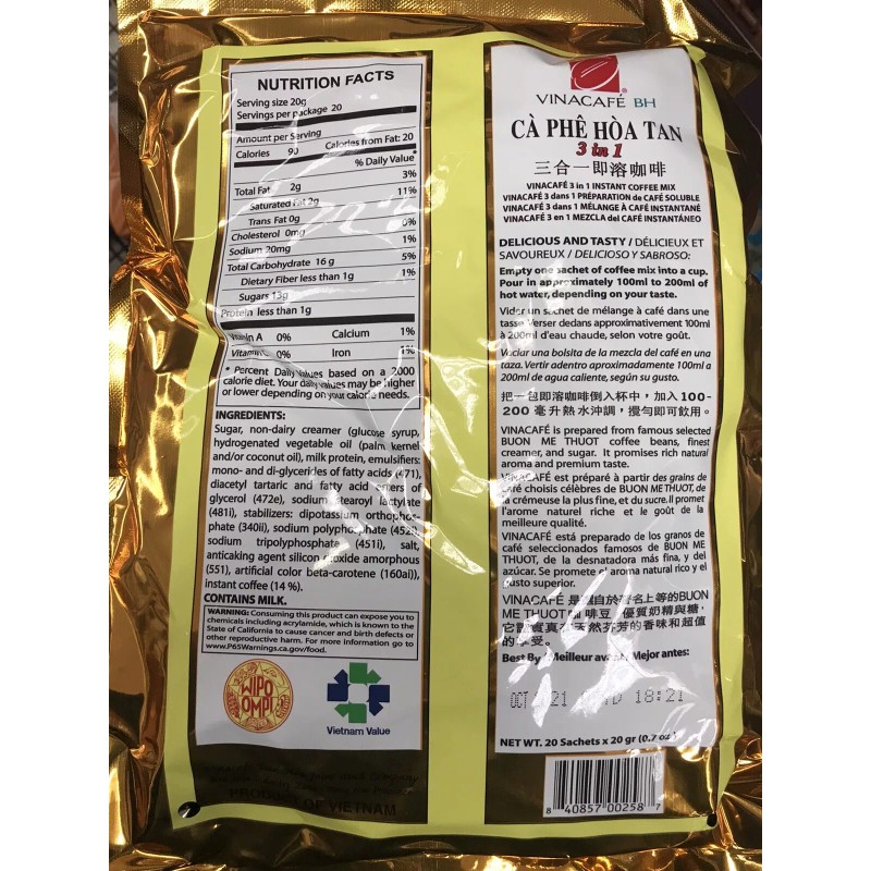 VINACAFE Coffee Bold VIETNAMESE Instant 3 in 1 COFFEE Mix,