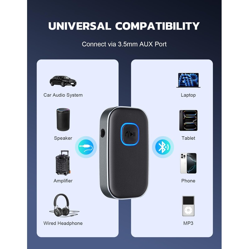 COMSOON Bluetooth Receiver for Car, Noise Cancelling 3.5mm AUX Bluetooth