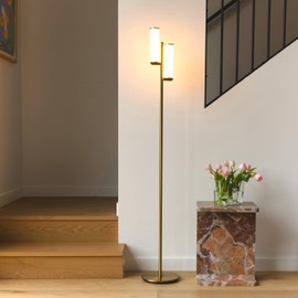 Brightech Gemini Dimmable Floor Lamp with Two Lights - Modern Tall Tree Lamp for Bedroom, Office, Living Room - Gold/Brass