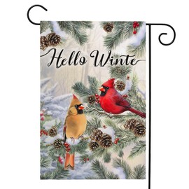 Winter Cardinal Garden Flag 12x18 Double Sided Standerd Xmas Birds Christm Festive Snow Snowflake Small Yard Flags for Outside Vertical Farmhouse Holiday Decor